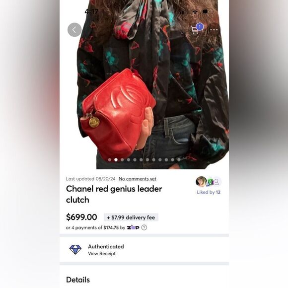 Chanel red leather big pouch - Picture 3 of 16